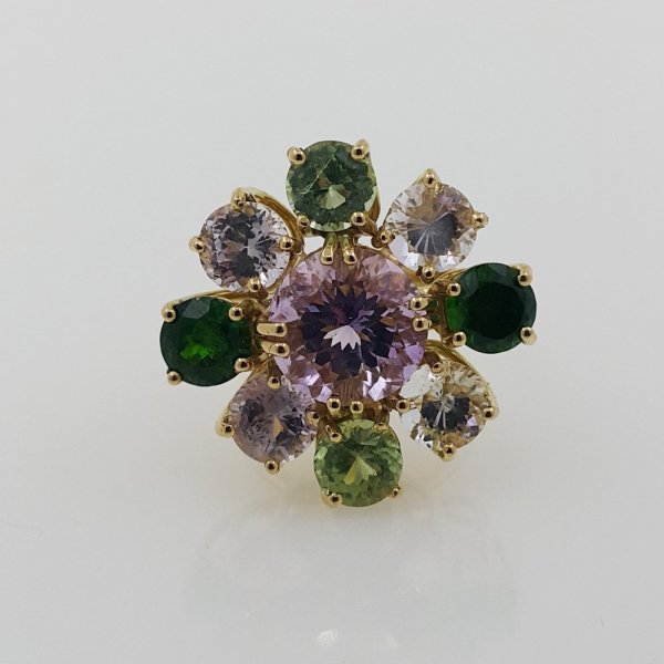 18k. yellow gold cocktail ring with natural gemstones 14.50 carat
