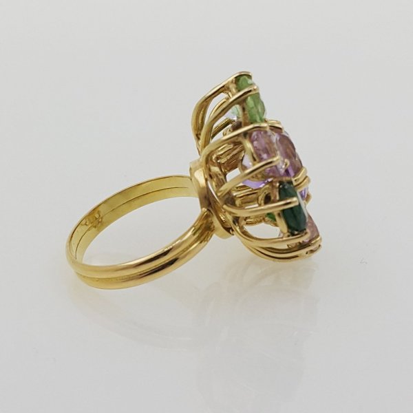 18k. yellow gold cocktail ring with natural gemstones 14.50 carat