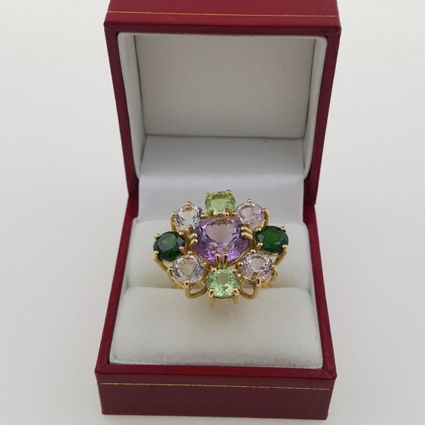 18k. yellow gold cocktail ring with natural gemstones 14.50 carat