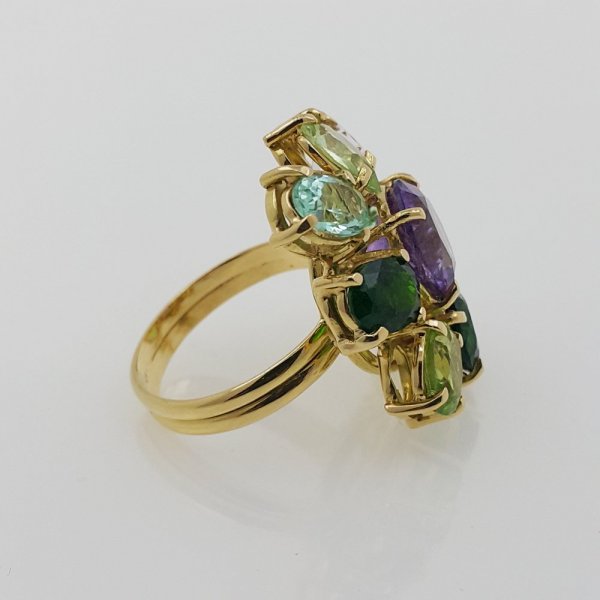 18k. yellow gold cocktail ring with natural gemstones 12.00 carat