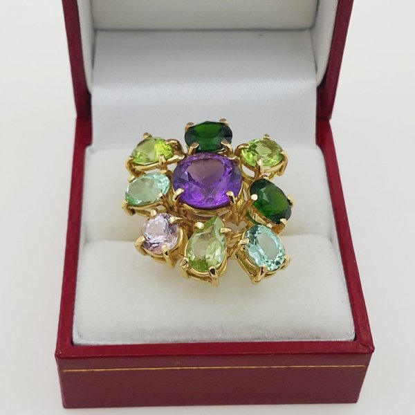 18k. yellow gold cocktail ring with natural gemstones 12.00 carat
