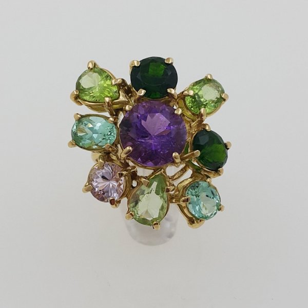 18k. yellow gold cocktail ring with natural gemstones 12.00 carat
