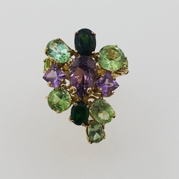 18k. yellow gold cocktail ring with natural gemstones 18.00 carat