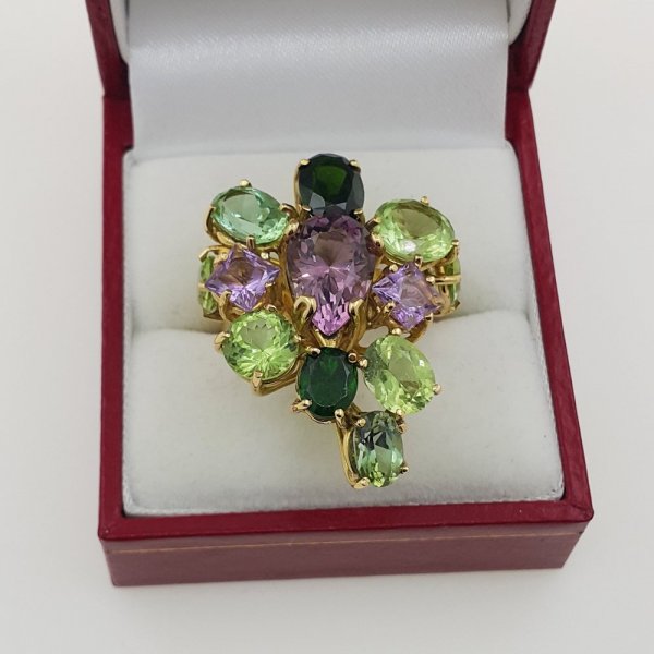 18k. yellow gold cocktail ring with natural gemstones 18.00 carat