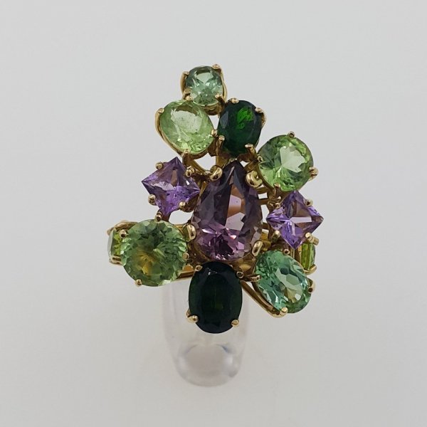 18k. yellow gold cocktail ring with natural gemstones 18.00 carat