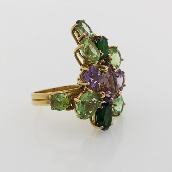 18k. yellow gold cocktail ring with natural gemstones 18.00 carat