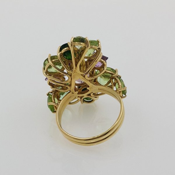 18k. yellow gold cocktail ring with natural gemstones 18.00 carat