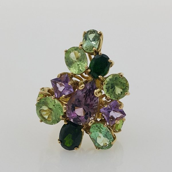 18k. yellow gold cocktail ring with natural gemstones 18.00 carat