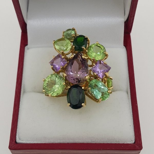 18k. yellow gold cocktail ring with natural gemstones 18.00 carat