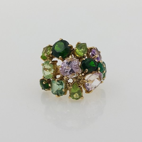 18k. yellow gold cocktail ring with natural gemstones 16.00 carat