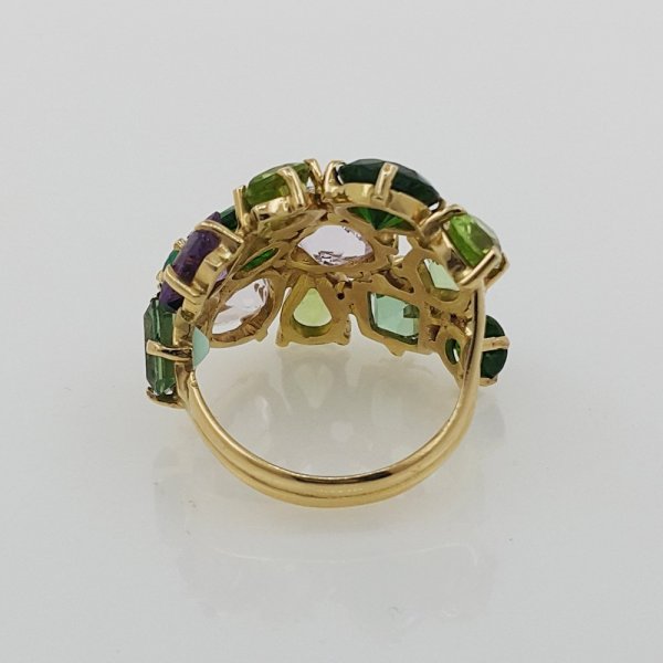 18k. yellow gold cocktail ring with natural gemstones 16.00 carat