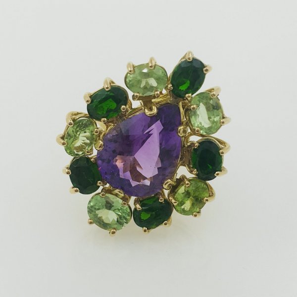 18k. yellow gold cocktail ring with natural gemstones 21.50 carat