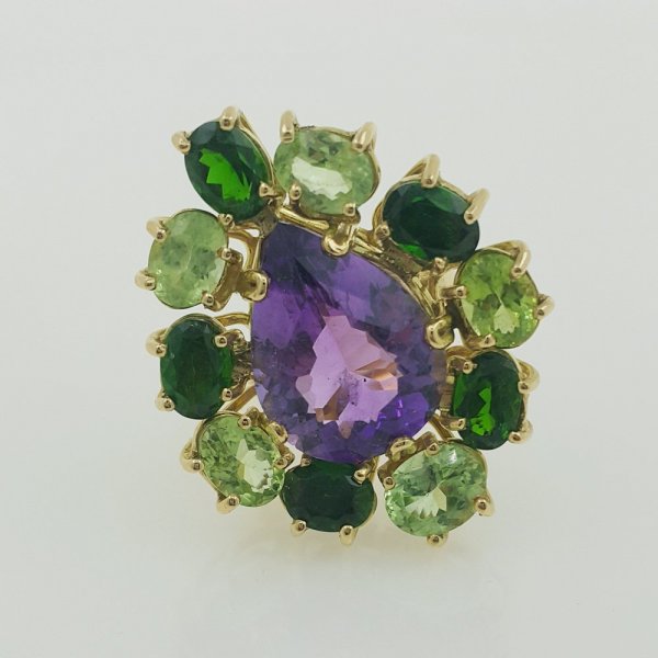18k. yellow gold cocktail ring with natural gemstones 21.50 carat