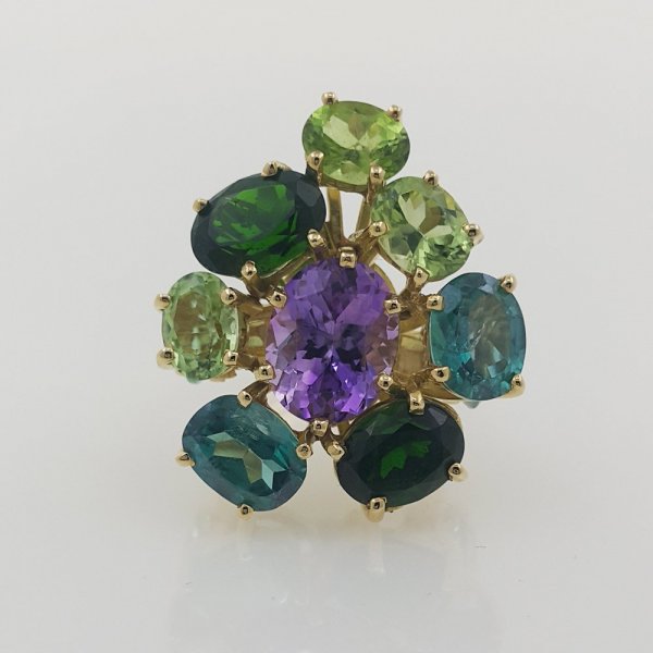18k. yellow gold cocktail ring with natural gemstones 16.00 carat