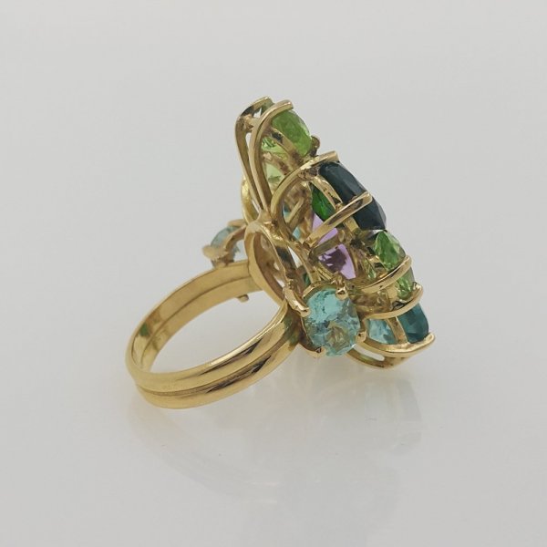 18k. yellow gold cocktail ring with natural gemstones 16.00 carat