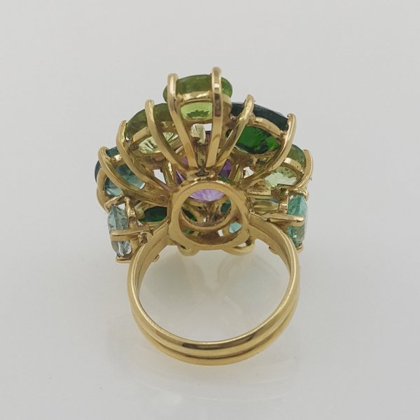 18k. yellow gold cocktail ring with natural gemstones 16.00 carat