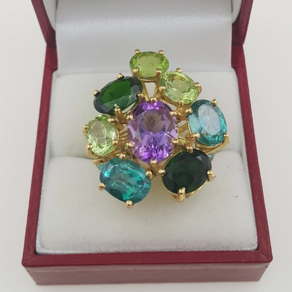 18k. yellow gold cocktail ring with natural gemstones 16.00 carat