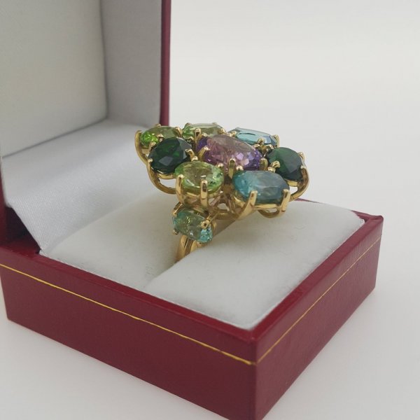 18k. yellow gold cocktail ring with natural gemstones 16.00 carat
