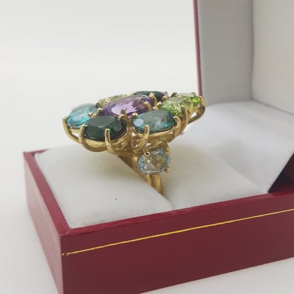 18k. yellow gold cocktail ring with natural gemstones 16.00 carat