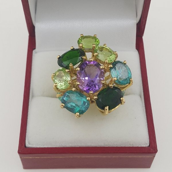 18k. yellow gold cocktail ring with natural gemstones 16.00 carat