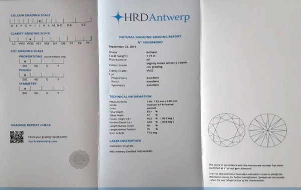 Natural diamond - 1.73 carat J/ECG (Pure)